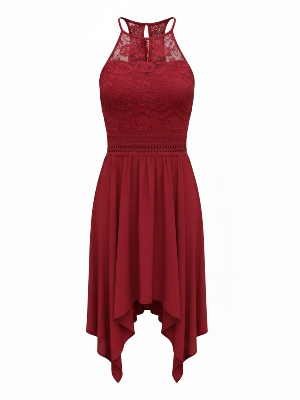 Red lace halter dress
